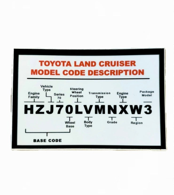 Land Cruiser Model Code Sticker